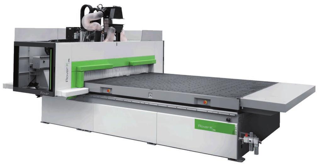 Kompakt och högpresterande nestingmaskin BIESSE ROVER K FT 1224/Flatbord/3-axlig BIESSE ROVER K FT 1224 är den ideala lösningen för snickeriet som arbetar mycket i skivmaterial som kräver