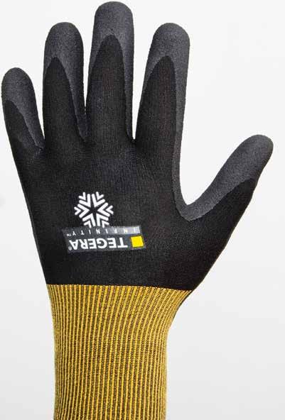 II, tål kontaktvärme upp till 100 C, för allroundarbeten LINER-MATERIAL Akryl, nylon, spandex, 10 gg, 15 gg DOPPNING Handflatedoppad DOPPNINGSMATERIAL Nitrilfoam/ vattenbaserad PU FODERMATERIAL