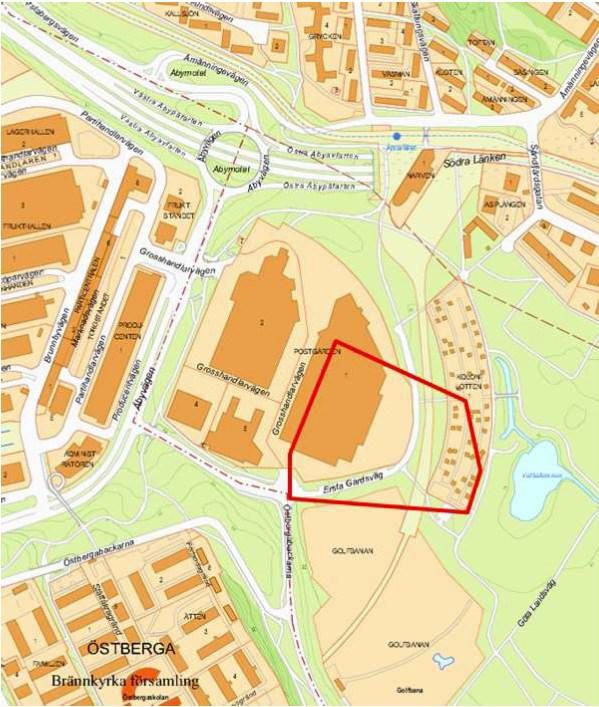 Sida 5 (12) Planområdets läge och omfattning Planområdet omfattar del av Postgården 1 och del av Årsta 1:1 och omfattar ca 4 ha. Markägoförhållanden Stockholm stad äger marken inom området.
