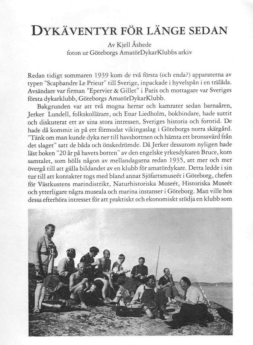 Här en faximil av en artikel i DykGuiden 1996 med tillstånd från