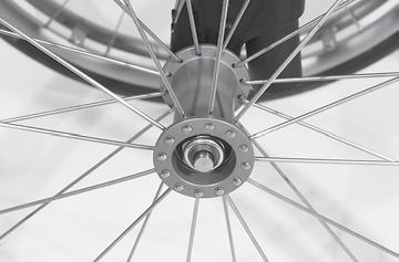 HJUL Drivhjul När drivhjulet är påsatt ska spärrknappen (2) sticka ut ur hjulmuttern några millimeter. Drivhjulen är lagrade på en stickaxel [1] och kan demonteras resp. monteras utan verktyg.