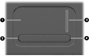 1 Använda pekdon Komponent Beskrivning (1) Styrplatta* Flyttar pekaren och väljer eller aktiverar objekt på skärmen. (2) Vänster knapp på styrplattan* Fungerar som vänsterknappen på en extern mus.