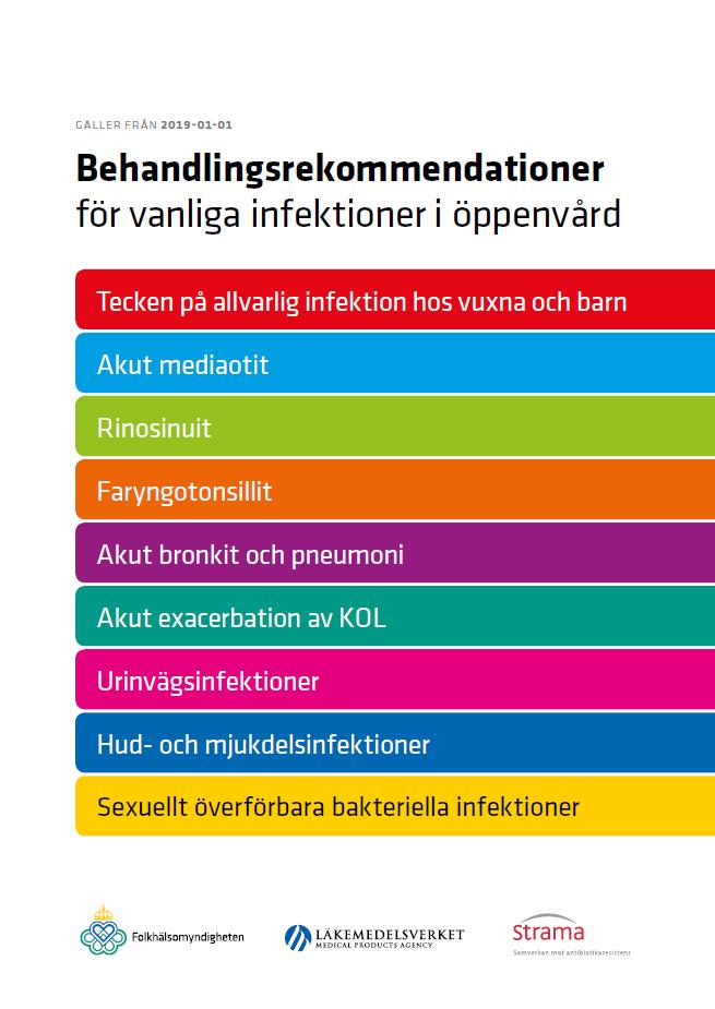 Lästips: Behandlingsrekommendationer för vanliga infektioner i öppenvård. Folkhälsomyndigheten, Läkemedelsverket och Strama. Länk: https://www.folkhalsomyndigheten.