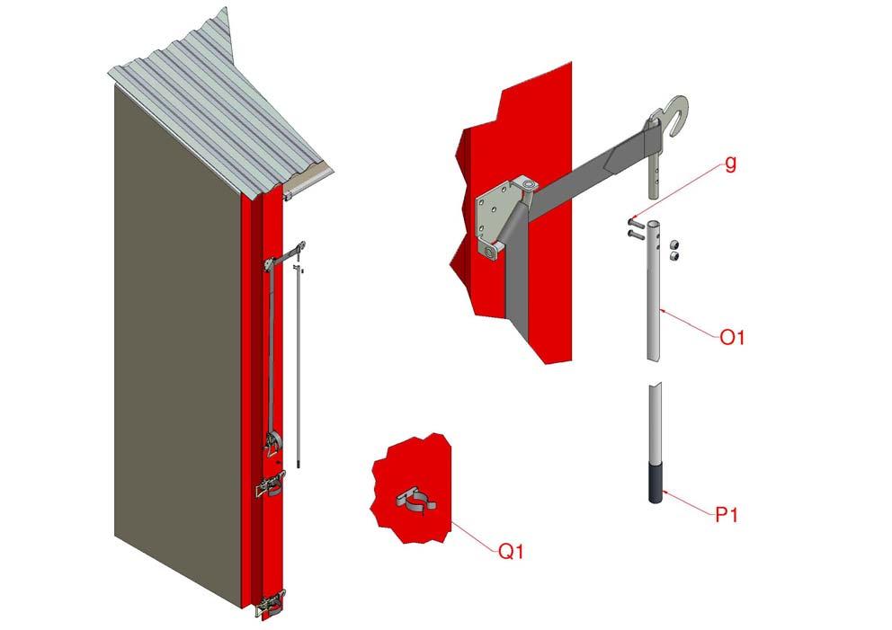 10.2 Fixer le manche déployable en aluminium (O1) sur le mousqueton (M2) au moyen des vis boutons M6x25 mm (g) fournies.