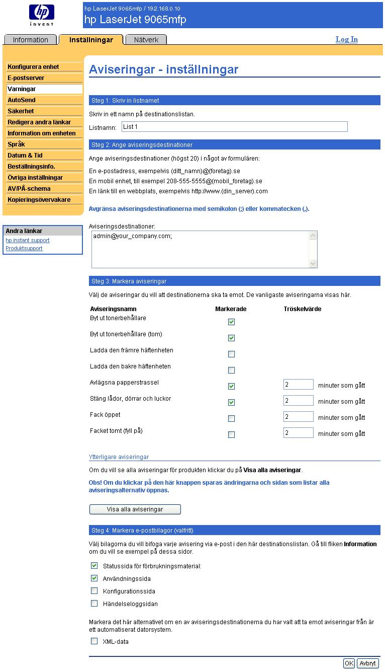 Fönstret som visas liknar följande illustration.