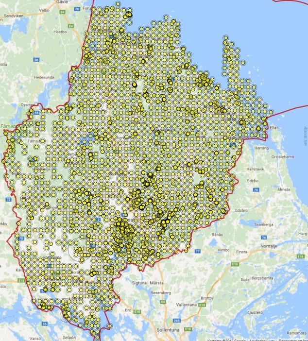 Blåsippa Figur 1. Fynd av blåsippa i Uppsala län enligt Artportalen.