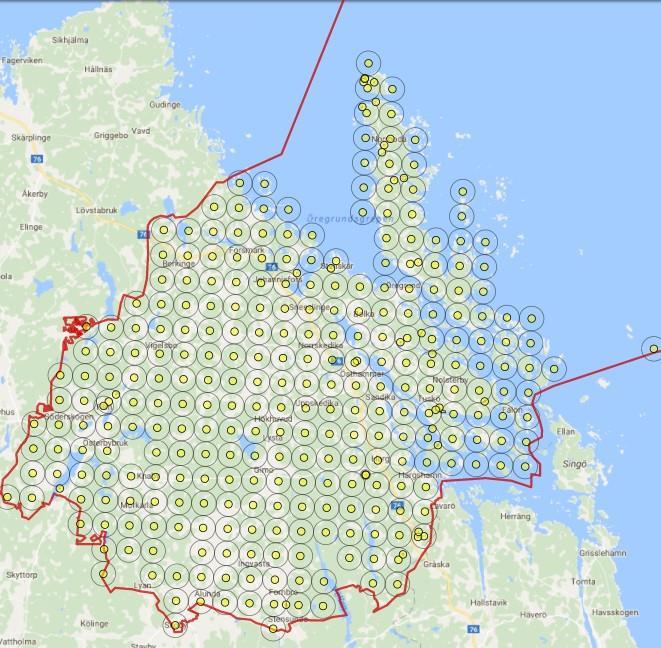 meter. Figur 6. Fynd av gullviva i Östhammars kommun enligt Artportalen.  meter.