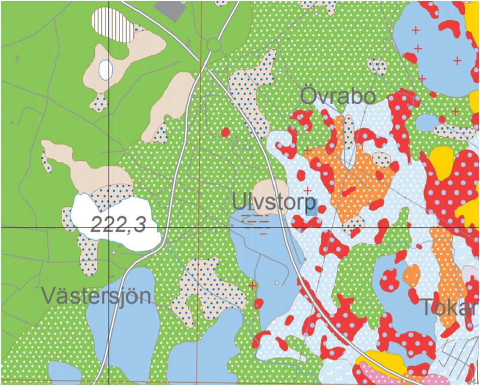 Jrdarna i mrådet består enligt SGU:s jrdartskarta (Sveriges gelgiska undersökning) främst av isälvssediment, sand ch sandig-siltig mrän. I utkanten av mrådet finns partier av mssetrv.