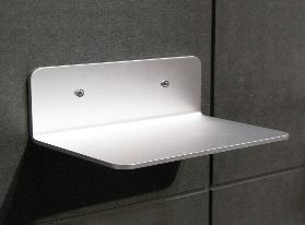 409 shelf 534 Material: epoxy coated or anodized aluminium. Size: width 400, depth 95 and height 64 mm.  Mounting with screws or double-sided tape.