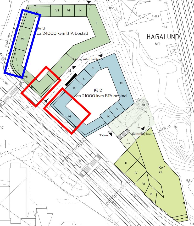 Röd markering i figur 7 nedan visar vilka byggnader utmed Solnavägen, planerade för kommersiella verksamheter, som enklast nås från Solgränd.