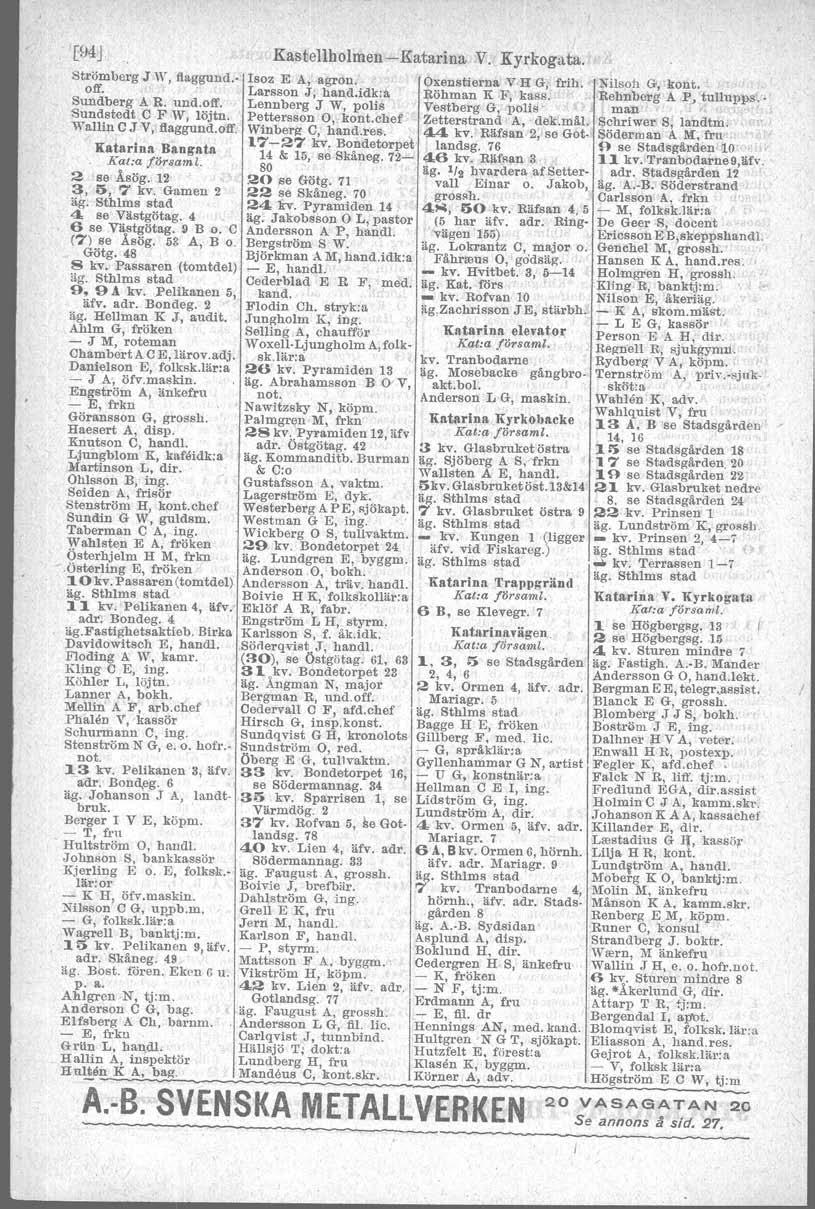 / E94J. Kastenbolmen~Ka:tarimln~., K:yrkogäta:.Mli StTömbe,r.g-,I.'V, flaggund.: Iso~ E Aj~~agrdn.,~_. ~Oxe:ustiel'n,1ir' V<EI G~ "frih ~.~ilsp'hg,"~önt~,!._ '!<:.:L~~~~off. ',l" l' Larsson J/. hand.
