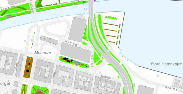 11 Bild: Grönytor idag Bild: Nya möjliga grönytor, kvarteren kan dock även ha andra funktioner Området öster om Finnkajen kan dessutom fyllas ut vilket ger större yta för både hotell, park och
