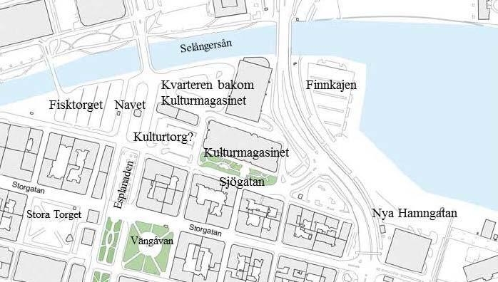 12 De olika kvarteren Bild: De olika kvarteren mm Nya Hamngatan Norr om Nya Hamngatan ligger idag Mitthems hyreshus. Den bebyggelsen förlängs vidare in mot Stenstaden.