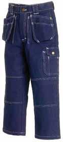 137 BARN 1544 HANTVERKSBYXA BARN 1370 100% bomull, twill, 370g/m² 8800 Marinblå C104-C164 DETALJER: Gylf med plastblixtlås. Hällor. FICKOR: Bakfickor med bälg. Benficka med extra ficka och pennficka.