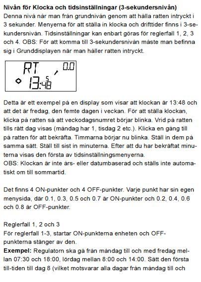 information om konfigureringsmenyerna i 10sekundersnivån anualen kan laddas ner från wwwsauterse Control modes 1, 2 and For control modes 1, the ONpoints will start the unit and the OFFpoints will