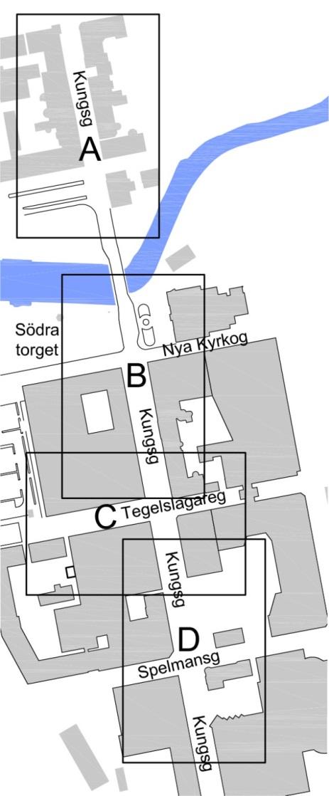6(12) 3 Placeringskartor 3.1 Om kartorna För stora delar av Kungsgatan har detaljerade placeringskartor utarbetas.