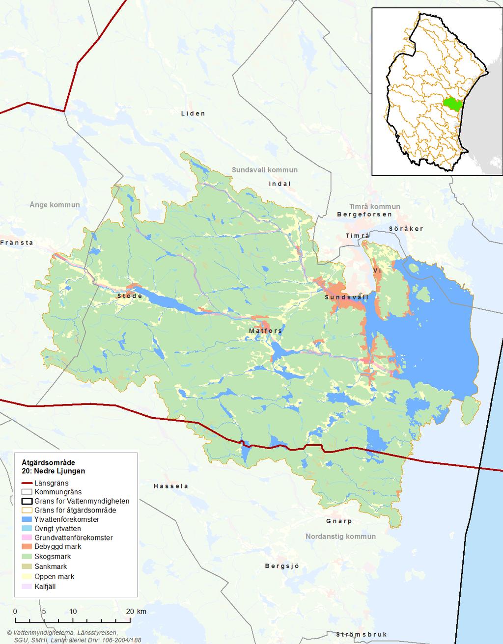 Bild 1: Kartan visar Nedre Ljungans markanvändning
