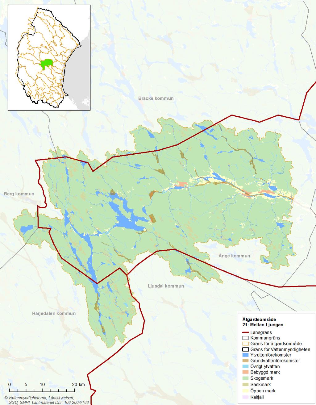 Bild 1: Kartan visar Mellan Ljungans markanvändning