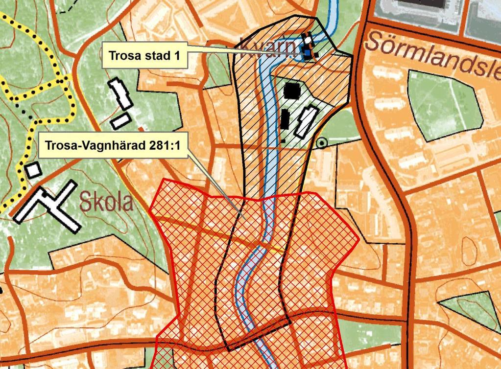 5.2.1 Kulturmiljöområde: Trosa kvarn/trosa stad Området bedöms ha ett mycket högt värde för kulturmiljön. Det som berörs i detta område är Trosa kvarn (Figur 12).