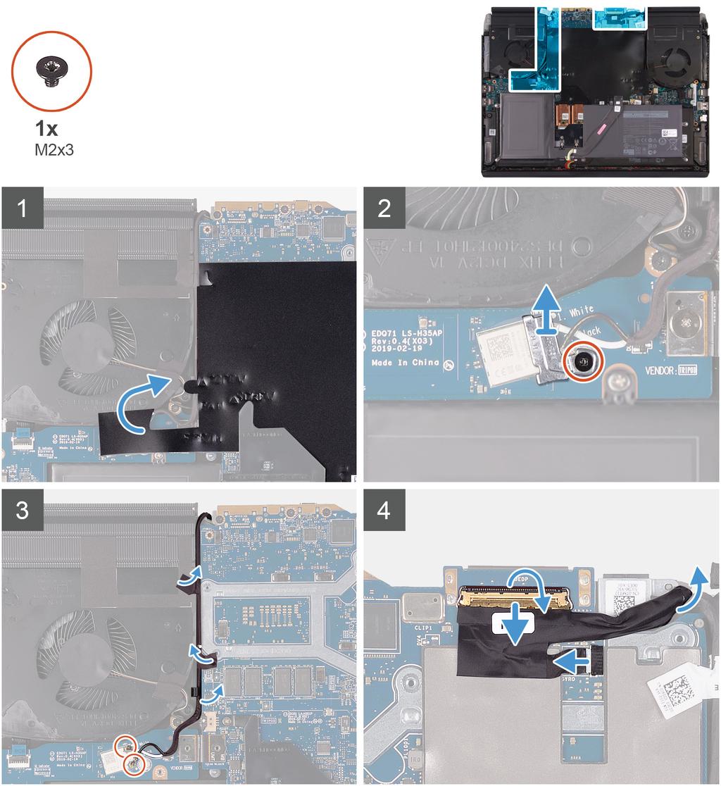 2. Ta bort kåpan. 3. Ta bort det bakre I/O-höljet. OBS Bildskärmsenheten är en Hinge-up Display (HUD) och kan inte demonteras ytterligare.