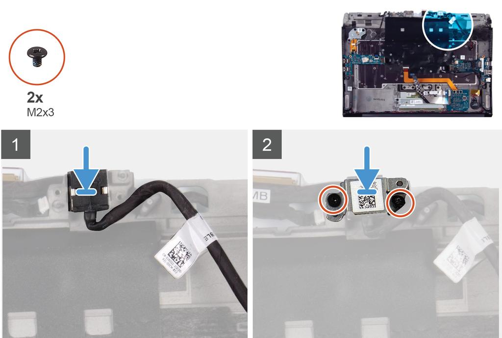 Installera nätadapterporten Om du byter ut en komponent, ta bort den befintliga komponenten innan du utför installationsproceduren.