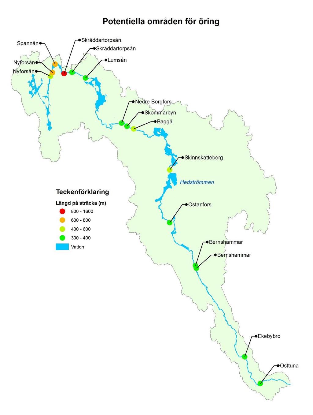 Identifierat alla strömsträckor med GIS.