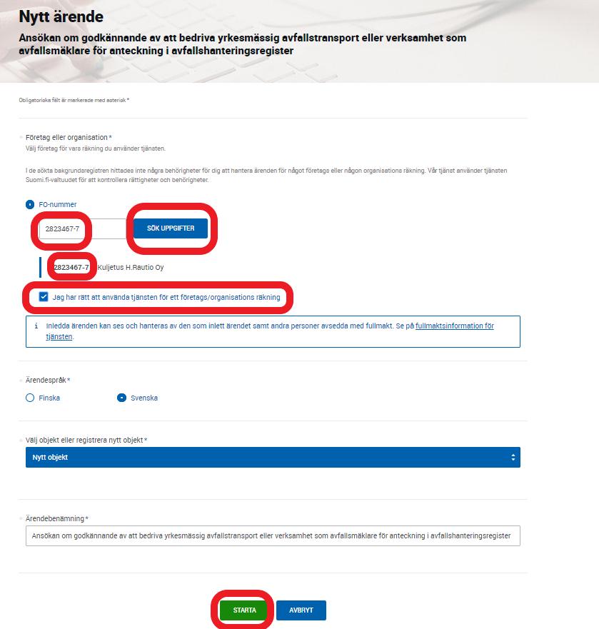 2 Välj "FO-nummer", då aktiveras rutan nedanför. Fyll i FO-numret och välj "Sök uppgifter".