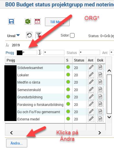 Fälten i Status öppnas för redigering > fyll i 25 på alla rader >