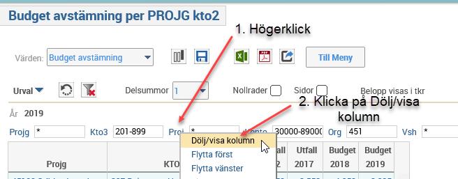 Rapporten har samma sökmöjligheter som Budget avstämning konto.