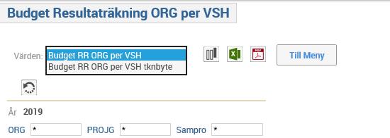 Rapporter Rapporterna Budget Resultaträkning ORG per VSH Rapporterna Budget Resultaträkning ORG per VSH och Budget Resultaträkning ORG per VSH KTO2