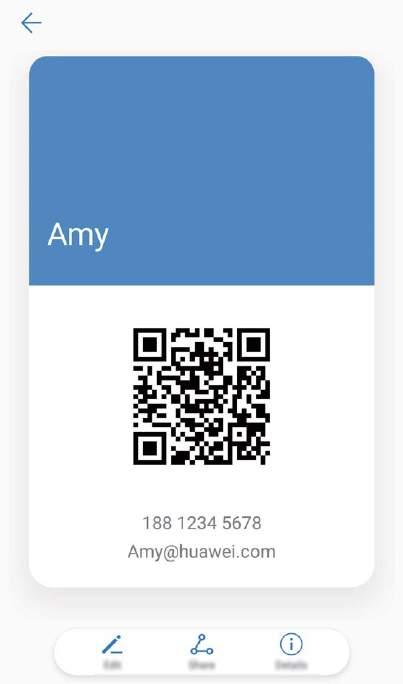 Kontakter Dela kontakter: Öppna Kontakter, välj den kontakt du vill dela och peka sedan på QR-koden i övre högra hörnet för att dela din kontakt med QR-koden.
