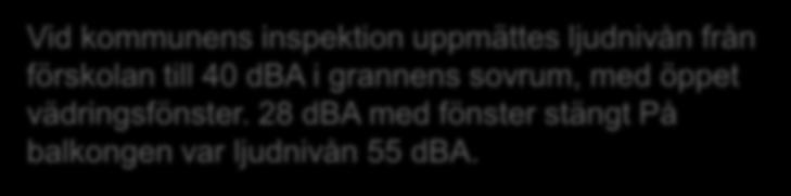 28 dba med fönster stängt På balkongen var ljudnivån 55 dba.