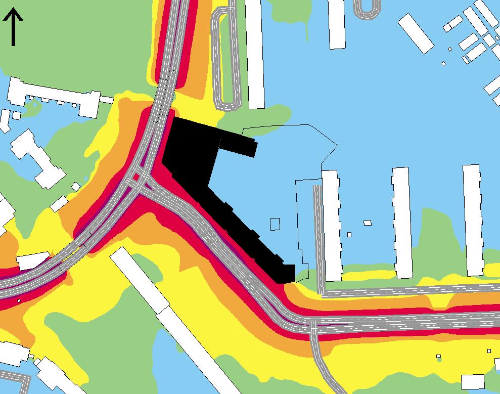 Figur 3. Ljudutbredningskarta för år 2040, ekvivalent ljudnivå.