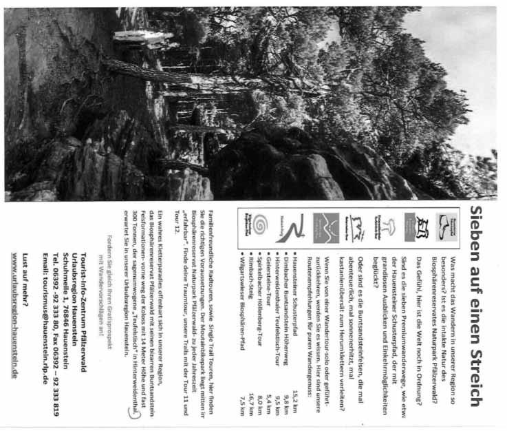Baumholder - 16 - Ausgabe 3/2019 Wandern, Mountainbiken und Klettern in der Urlaubsregion Hauenstein Was macht das Wandern in unserer Region so besonders?