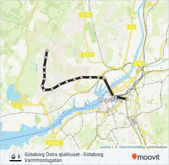 Riktning: Göteborg Ullevi Norra 18 stopp VISA LINJE SCHEMA Göteborg Varmfrontsgatan Göteborg Temperaturgatan Göteborg Väderilsgatan 5 spårväg Tidsschema Göteborg Ullevi Norra Rutt Tidtabell: Måndag