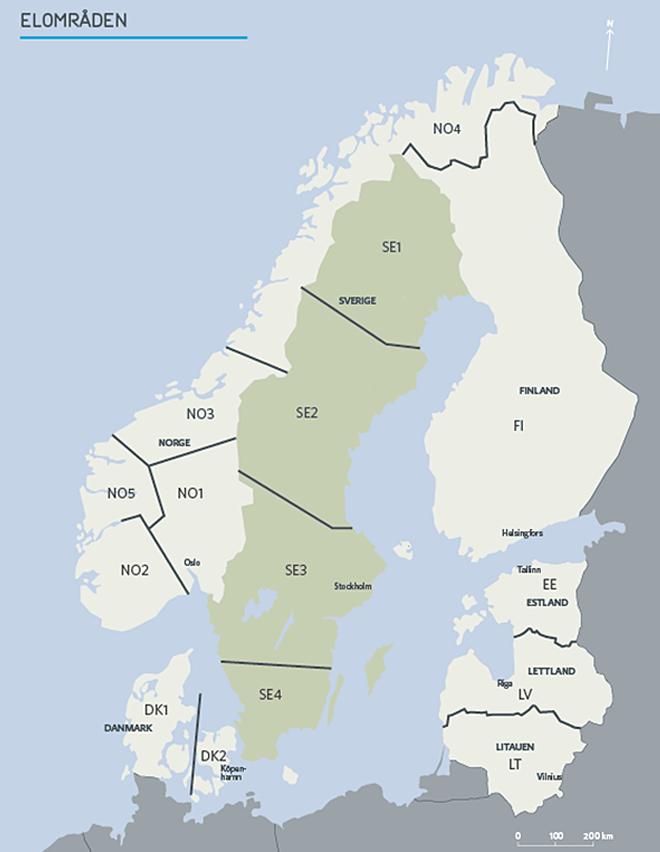 Appendix A Elområden I Figur 35 visas en karta över de elområden som det nordiska elnätet är indelat i.