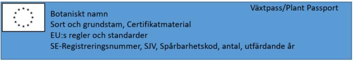 1. Standardmodell Format för det nya växtpasset enligt förordning 2017/2313 EU:s flagga i svart/vitt eller i EU-färg. Orden Växtpass / Plant Passport eller Växtpass PZ / Plant Passport PZ. 2. Standardmodell för skyddad zon A: Botaniskt namn (art eller släkte), t.