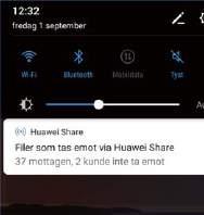 Enhetsanslutning Huawei Share Använda Huawei Share för att skicka filer: Välj de filer som du vill dela och peka sedan på Dela.