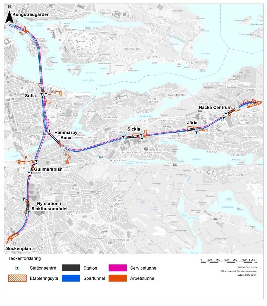 Sida 6 (22) Den södra uppgången anläggs med bergschakt för rulltrappor som kommer upp till biljetthall med två angränsande stationsentréer mot Slakthusparken och Evenemangstorget.