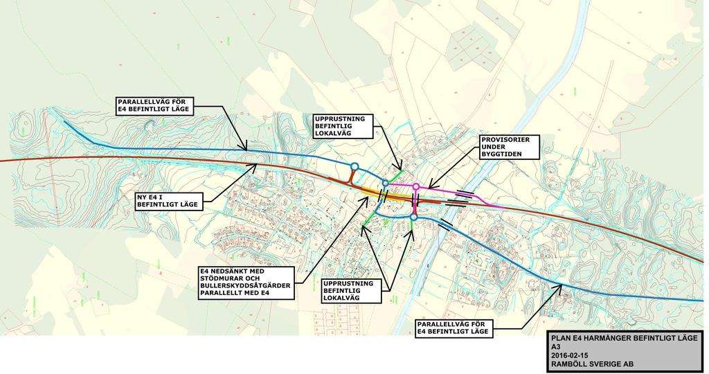 Intrång jordbruksmark, vägutredningens alternativ Exempel lösning parallellvägnät
