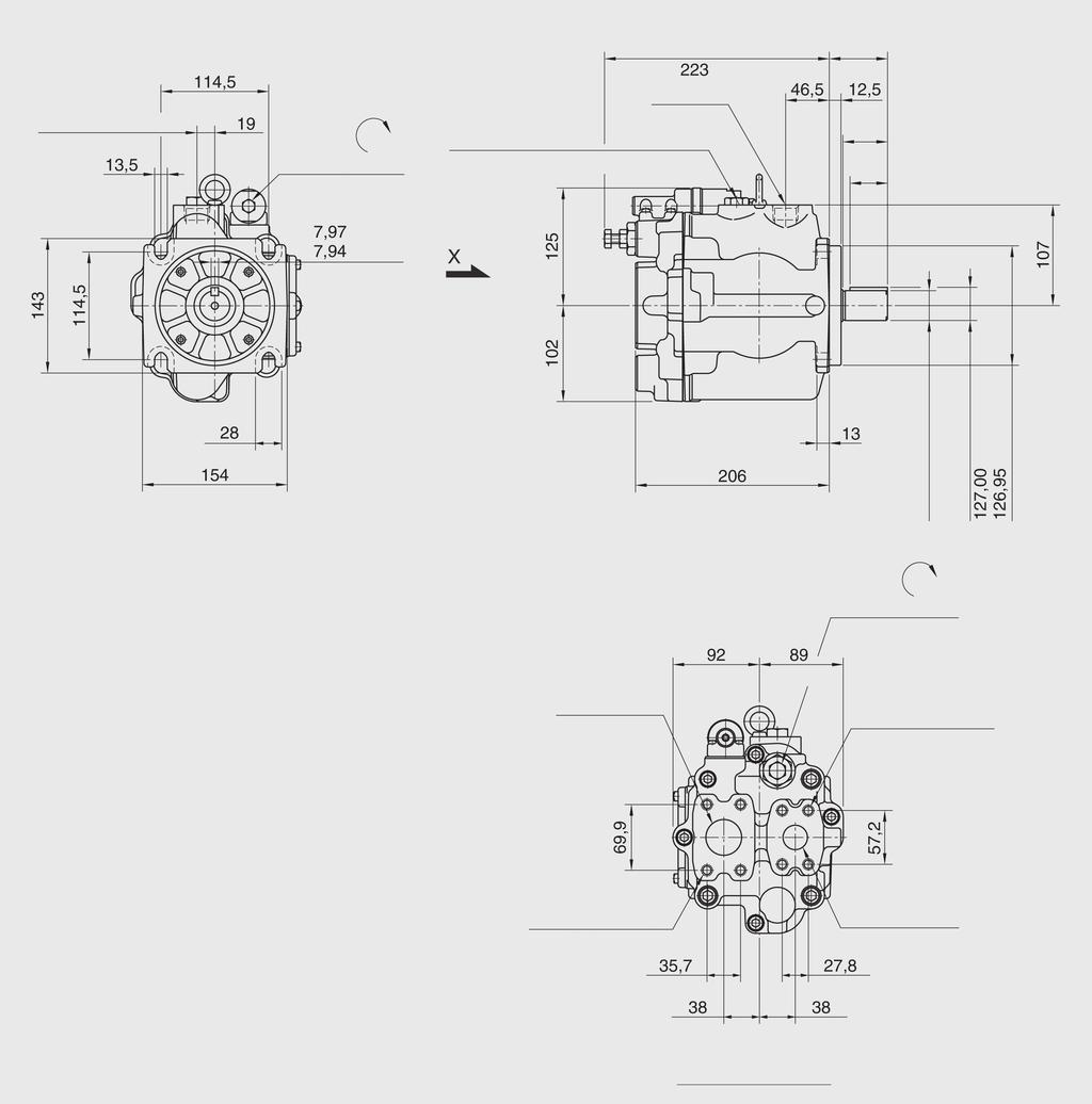 2.2.25 V100-56 V100-56 mit Druckregler 01 2 Druckregler Befüllanschluss * SW 22 für Förderstrom SW 17 38 "D" "F" tief 4 Stück "E" "H" tief 4 Stück 26 * umpe mit Befüllanschluss nach oben einbauen.