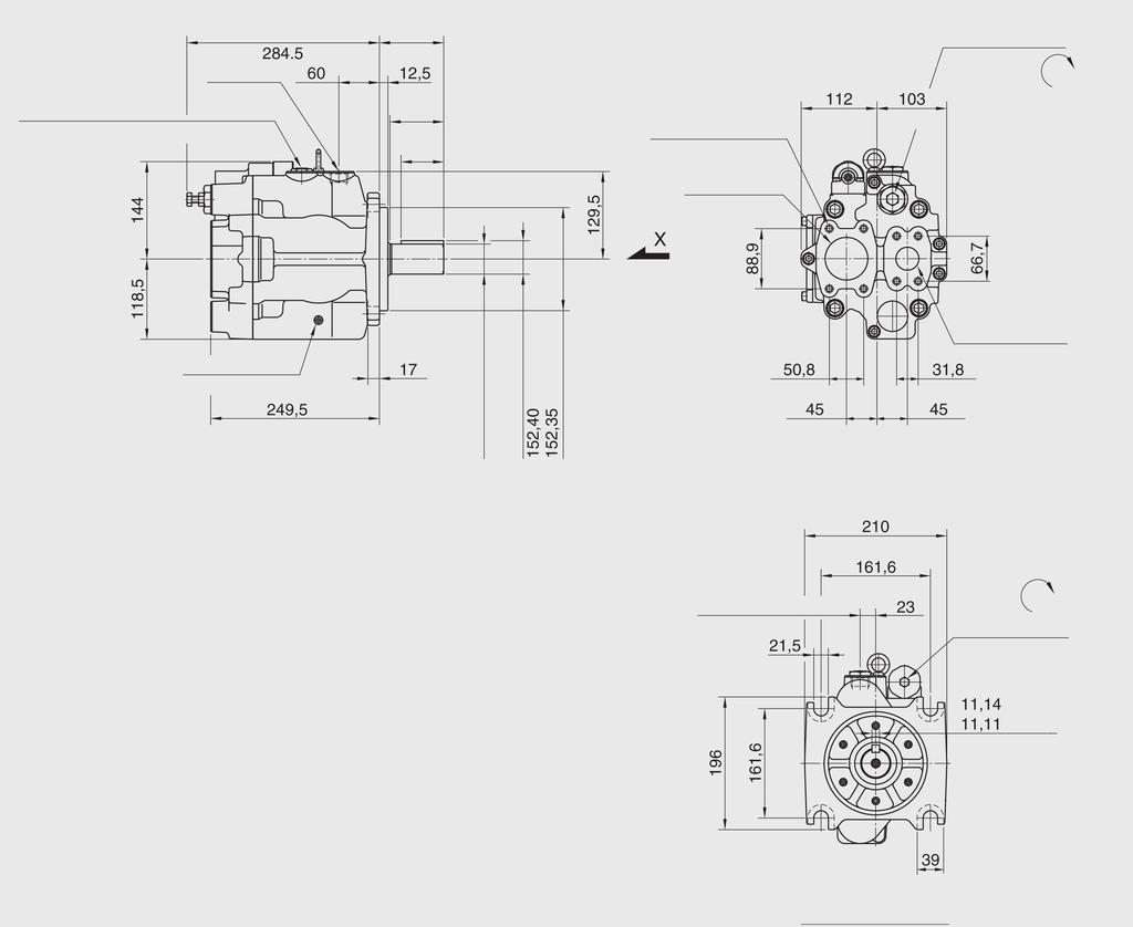 2.2.27 V100-100 V100-100 mit Druckregler 01 Befüllanschluss * SW 27 "D" "F" tief 8 Stück Förderstrom SW 17 63 Gehäuseentleerung SW 5 34 Druckregler 76 * umpe mit Befüllanschluss nach