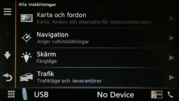 NAV Figur 13 - Navigera till navigationens Home screen Välj Inställningar (se figur