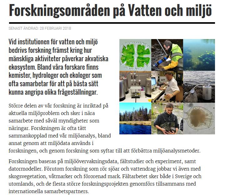Kompentens på Institutionen för vatten och miljö