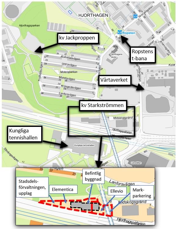 Sida 4 (10) Orienteringskarta Den trekantsformade ytan strax väster om Elementicas markområde avses nyttjas som upplagsyta för parkdrift av stadsdelsförvaltningen genom en entreprenör.