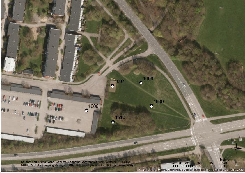 6.3.1 Strategi Området utgörs av en grönyta med en plan för boulespel (vid observationspunkt 1607). Boulebanan ligger uppskattningsvis ca 1 m högre än omgivande ytor.