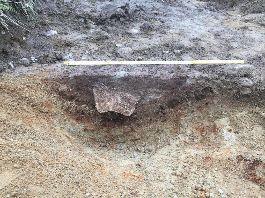 Stenmuren (objekt 4) och den fossila åkern (objekt 5) sträckte sig delvis in i utredningsområdet.