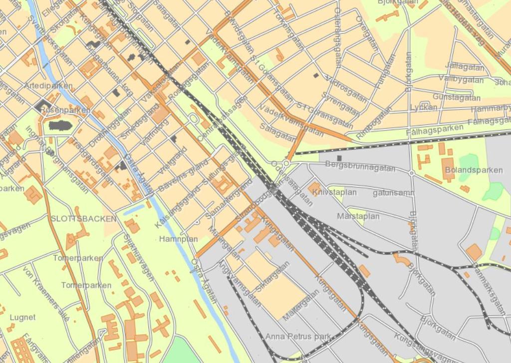 Uppdrag nr. 14U25035-30 Sida 3 (9) Figur 1: Fastighetens läge i centrala Uppsala markerad med röd ring. Ytvattenavrinning sker i befintligt dagvattennät som leder vattnet ner till Fyrisån i sydväst.