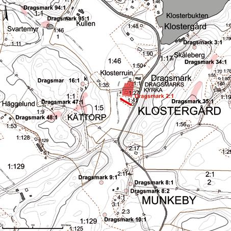Avloppsledning vid Dragsmarks klosterruin 7 Fornlämningsmiljö Fornlämningsmiljön som omger klosterområdet består främst av stenåldersboplatser och fyndplatser som är belägna på de lägre partierna