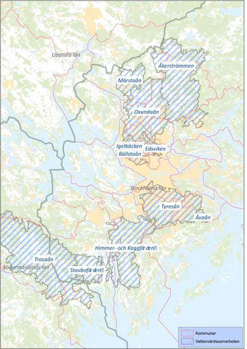 Karta 3. Kartan visar de elva vattenvårdssamarbeten som har hittills har inletts i länet.